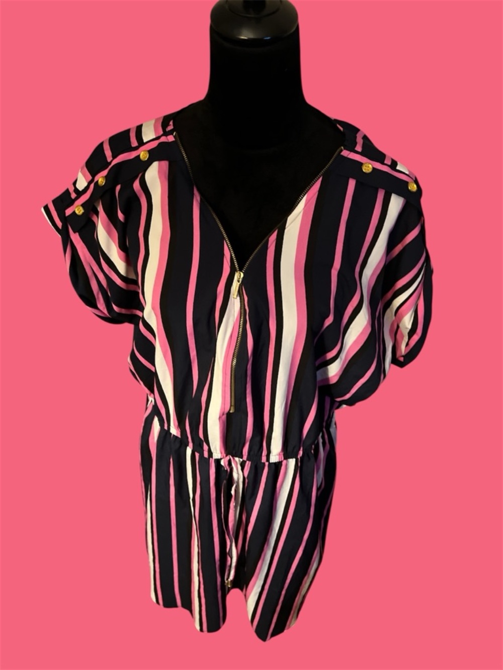 Speed Control Pink, Navy & White Striped Romper